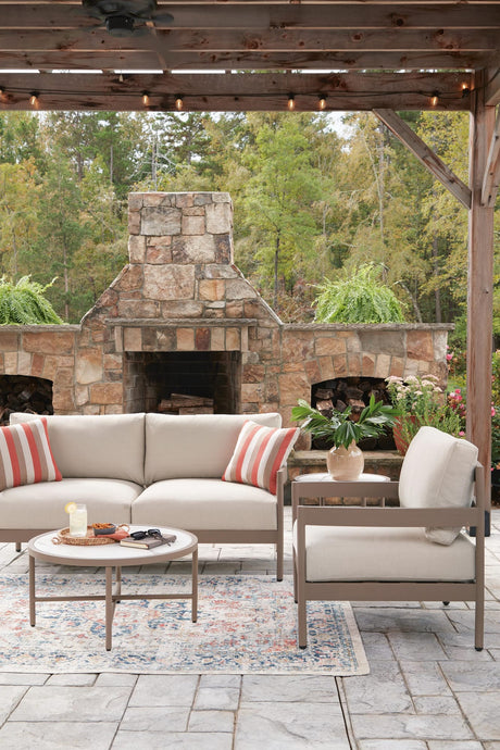 Bluff Trail Beige Outdoor Love/Chairs/Tables Set (Set of 5) room view