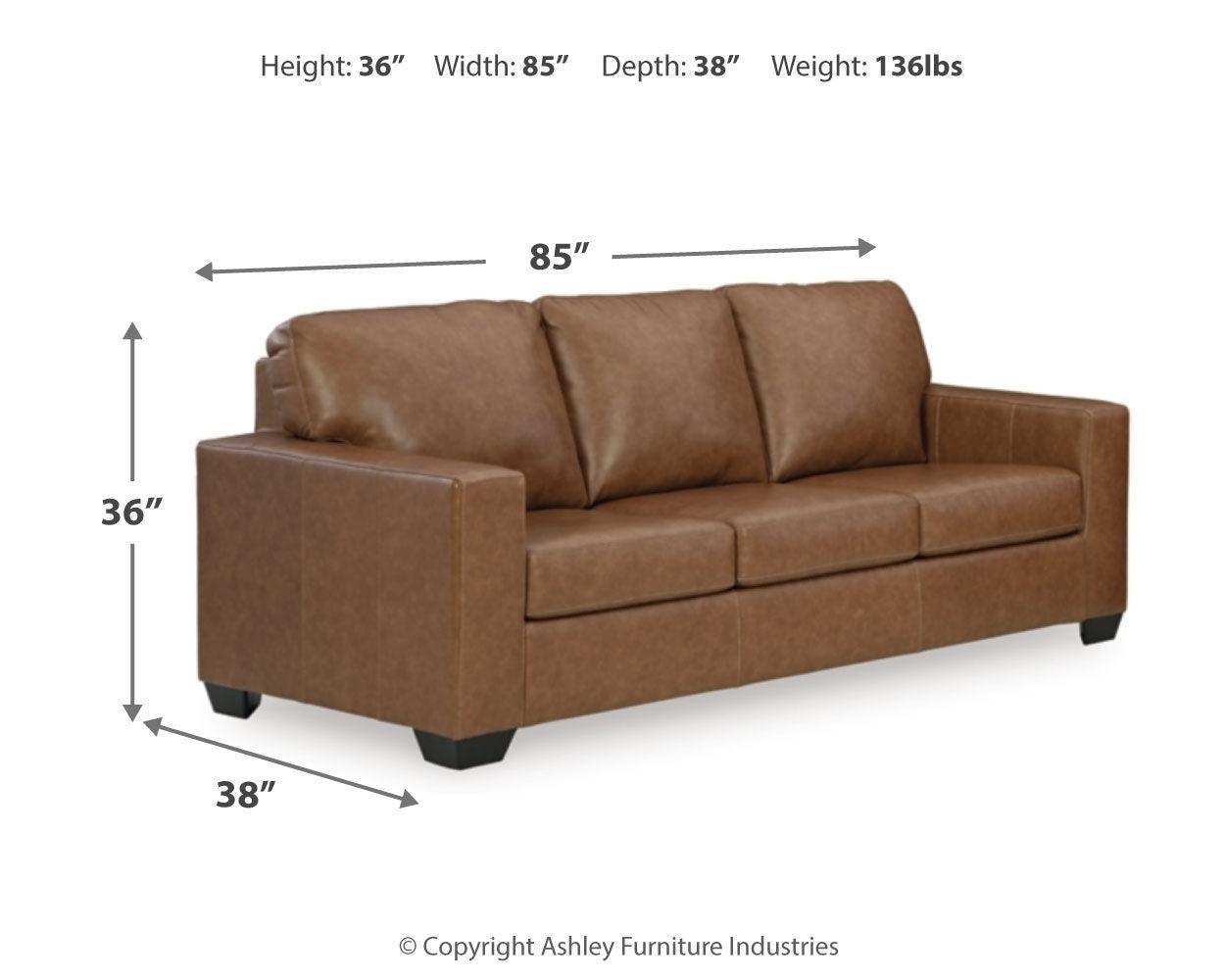 Bolsena Caramel Sofa, Loveseat And Recliner - Ella Furniture