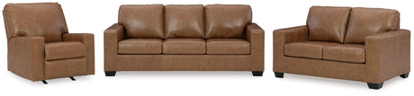 Bolsena Caramel Sofa, Loveseat And Recliner - Ella Furniture