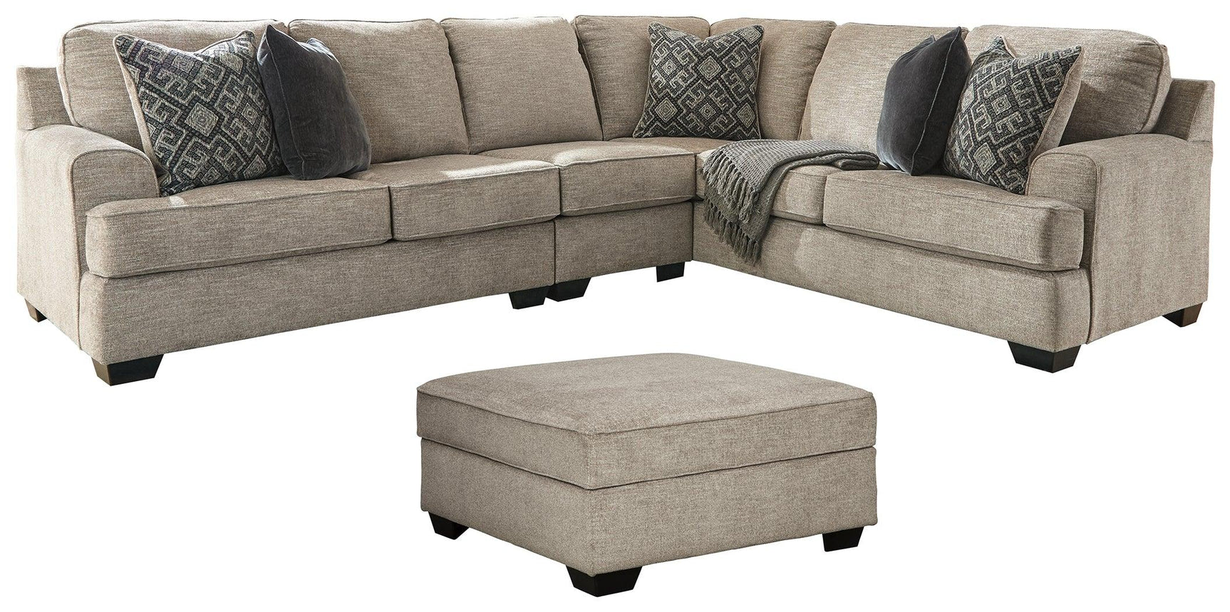 Bovarian Stone 3-Piece Sectional With Ottoman - Ella Furniture