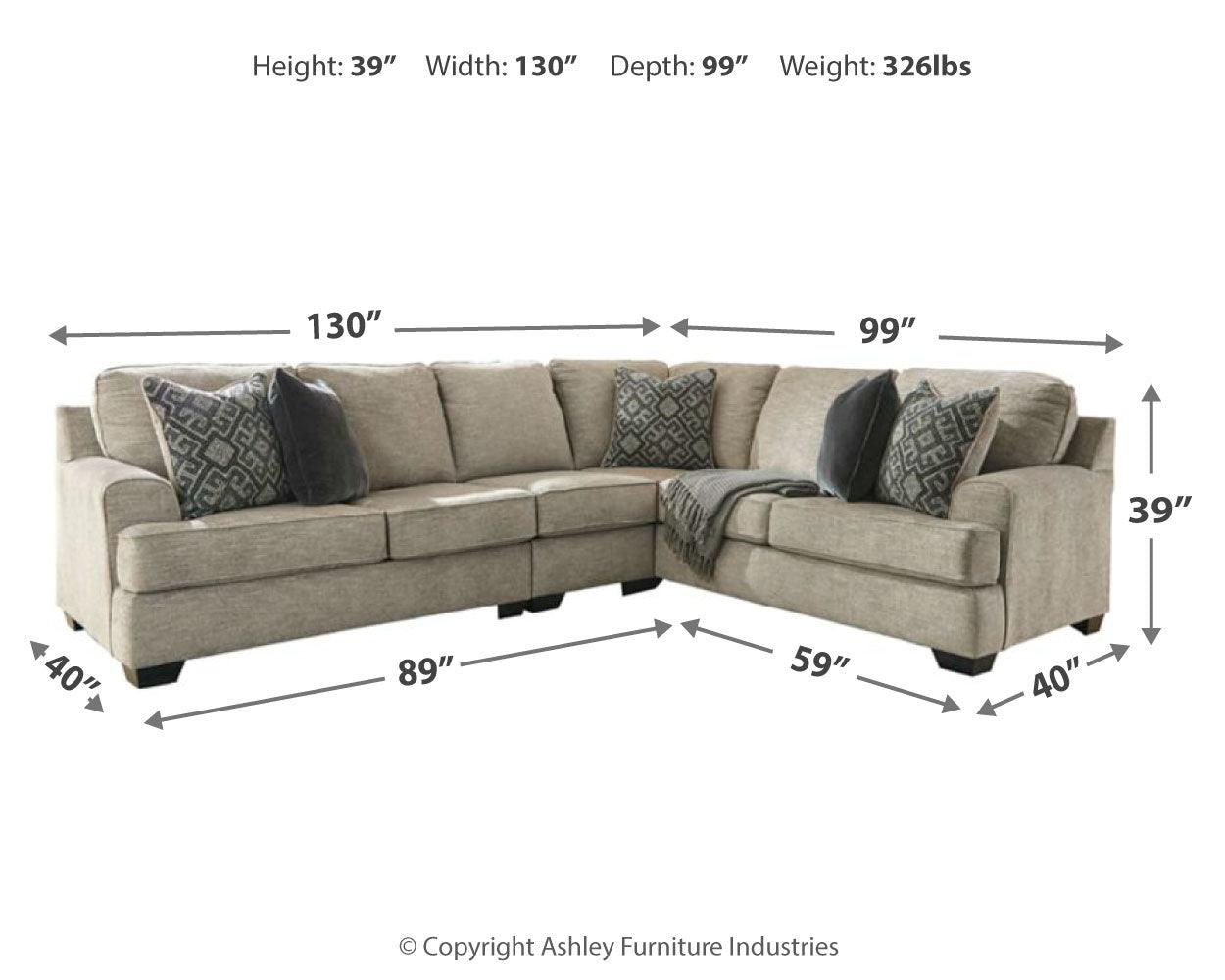 Bovarian Stone 3-Piece Sectional With Ottoman - Ella Furniture