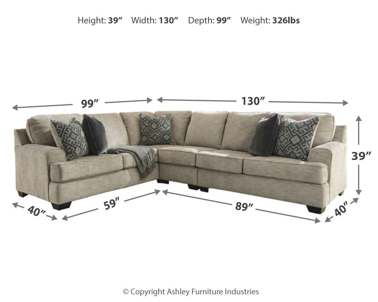 Bovarian Stone 3-Piece Sectional With Ottoman PKG001482 - 5610311 | 56103S4 - Ella Furniture