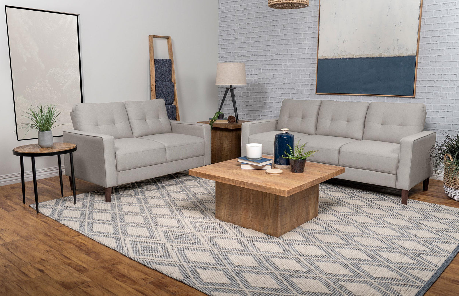 Bowen 2-piece Upholstered Track Arm Tufted Sofa Set Beige 506785-S2 - Ella Furniture