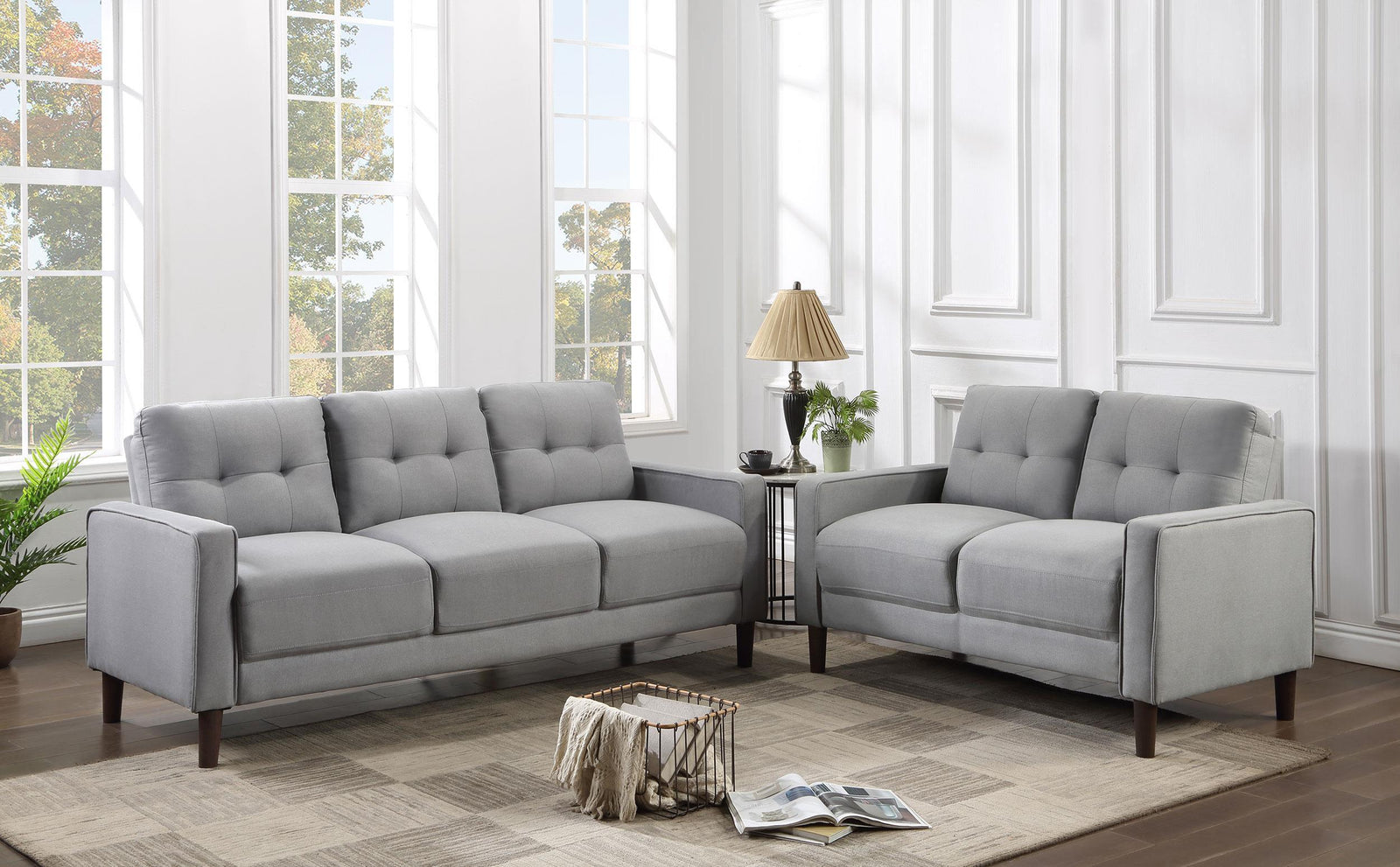 Bowen 2-piece Upholstered Track Arm Tufted Sofa Set Grey 506781-S2 - Ella Furniture