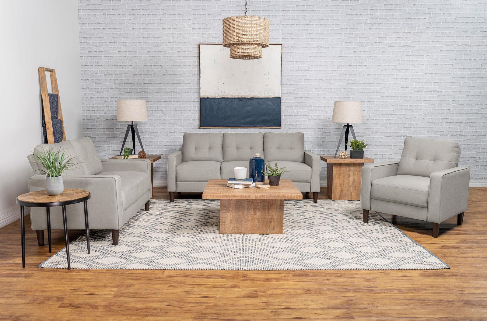 Bowen 3-piece Upholstered Track Arm Tufted Sofa Set Beige 506785-S3 - Ella Furniture