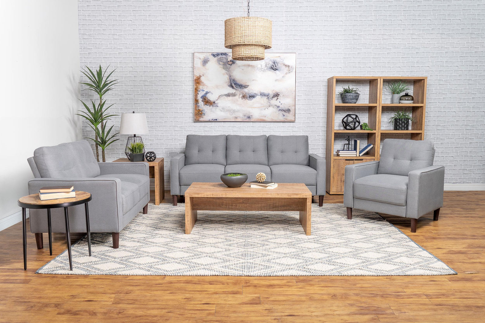 Bowen 3-piece Upholstered Track Arm Tufted Sofa Set Grey 506781-S3 - Ella Furniture