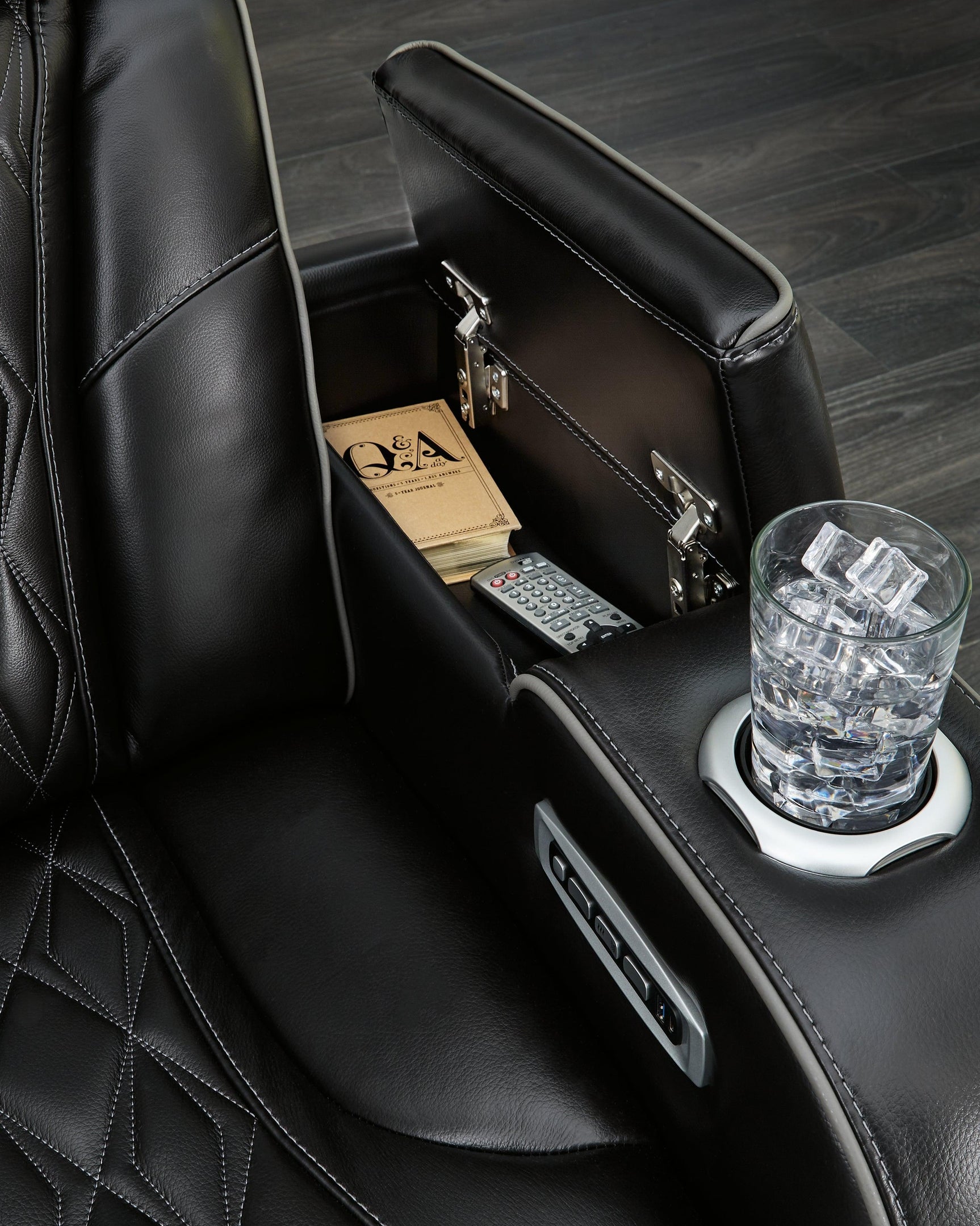 Boyington Black Leather Power Reclining Loveseat With Console - Ella Furniture