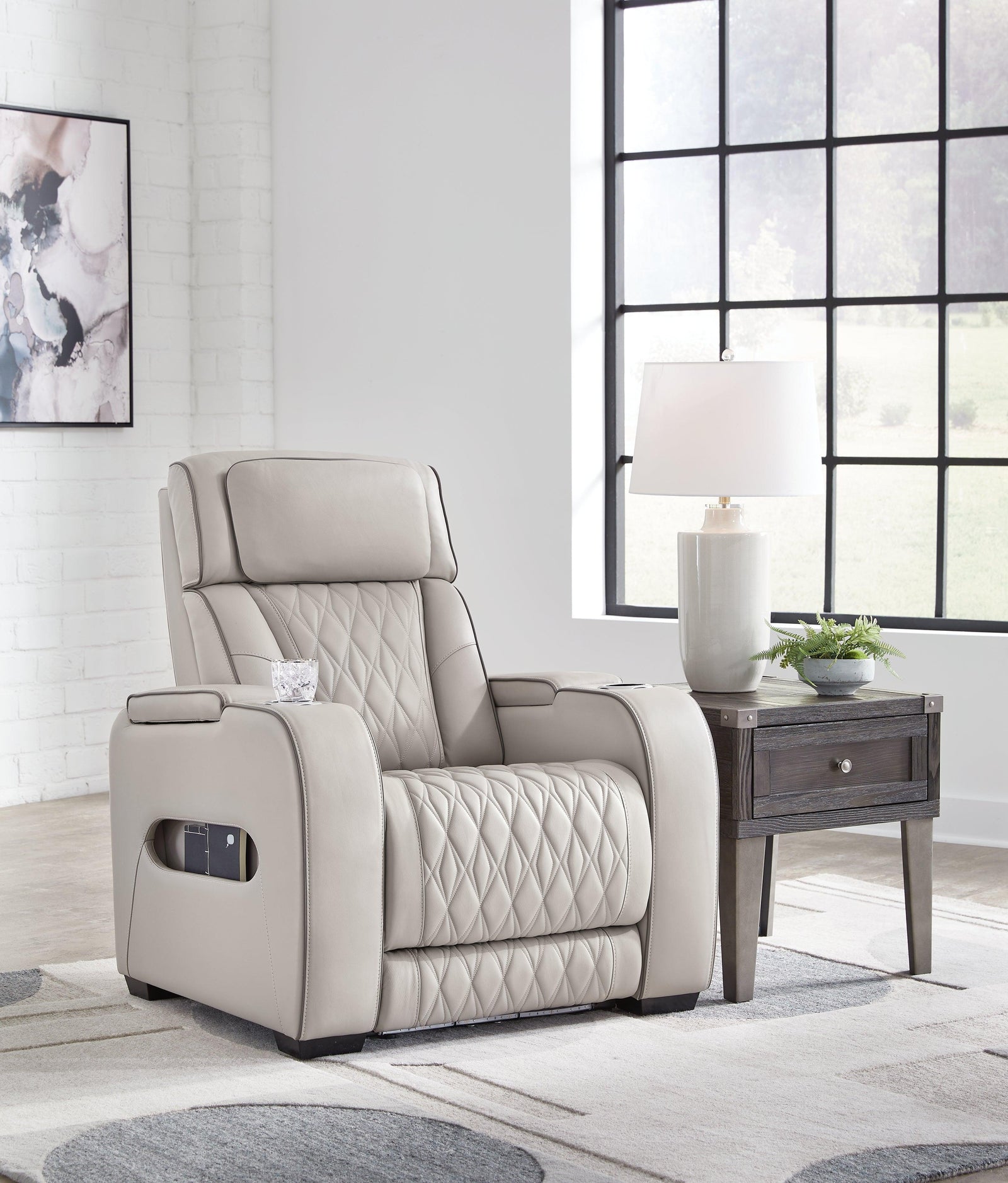 Boyington Gray Leather Power Recliner - Ella Furniture