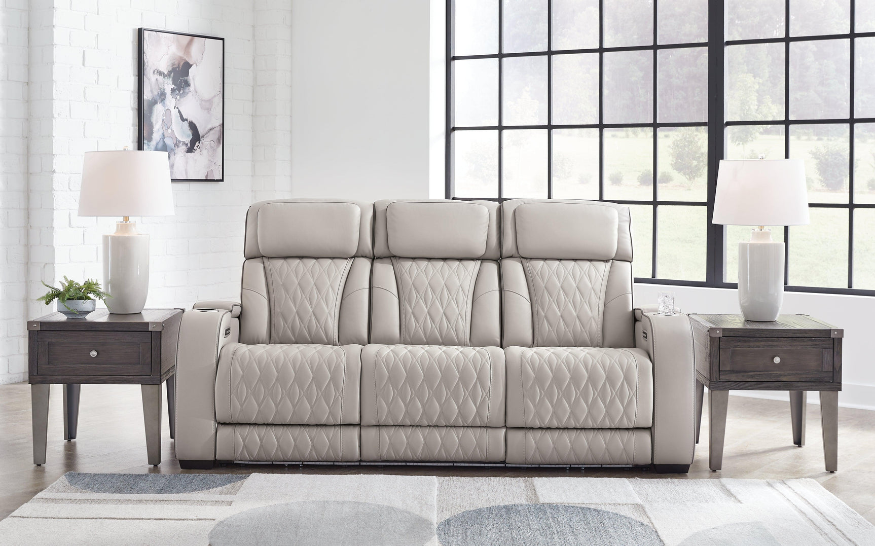 Boyington Gray Leather Power Reclining Sofa - Ella Furniture