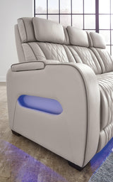 Boyington Gray Leather Power Reclining Sofa - Ella Furniture