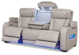 Boyington Gray Leather Power Reclining Sofa - Ella Furniture