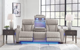 Boyington Gray Leather Power Reclining Sofa - Ella Furniture