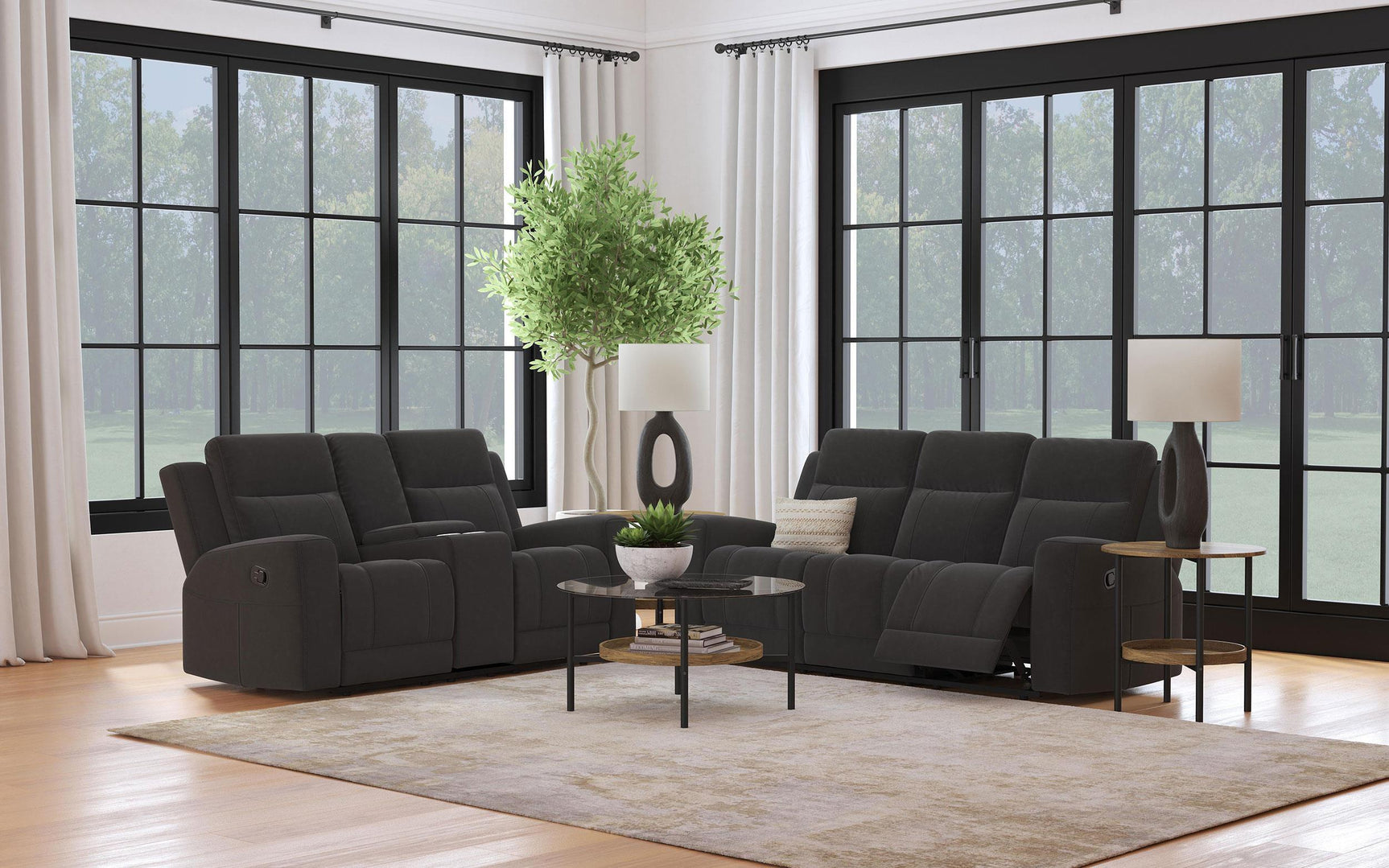 Brentwood 2-piece Upholstered Reclining Sofa Set Black 610284-S2 - Ella Furniture