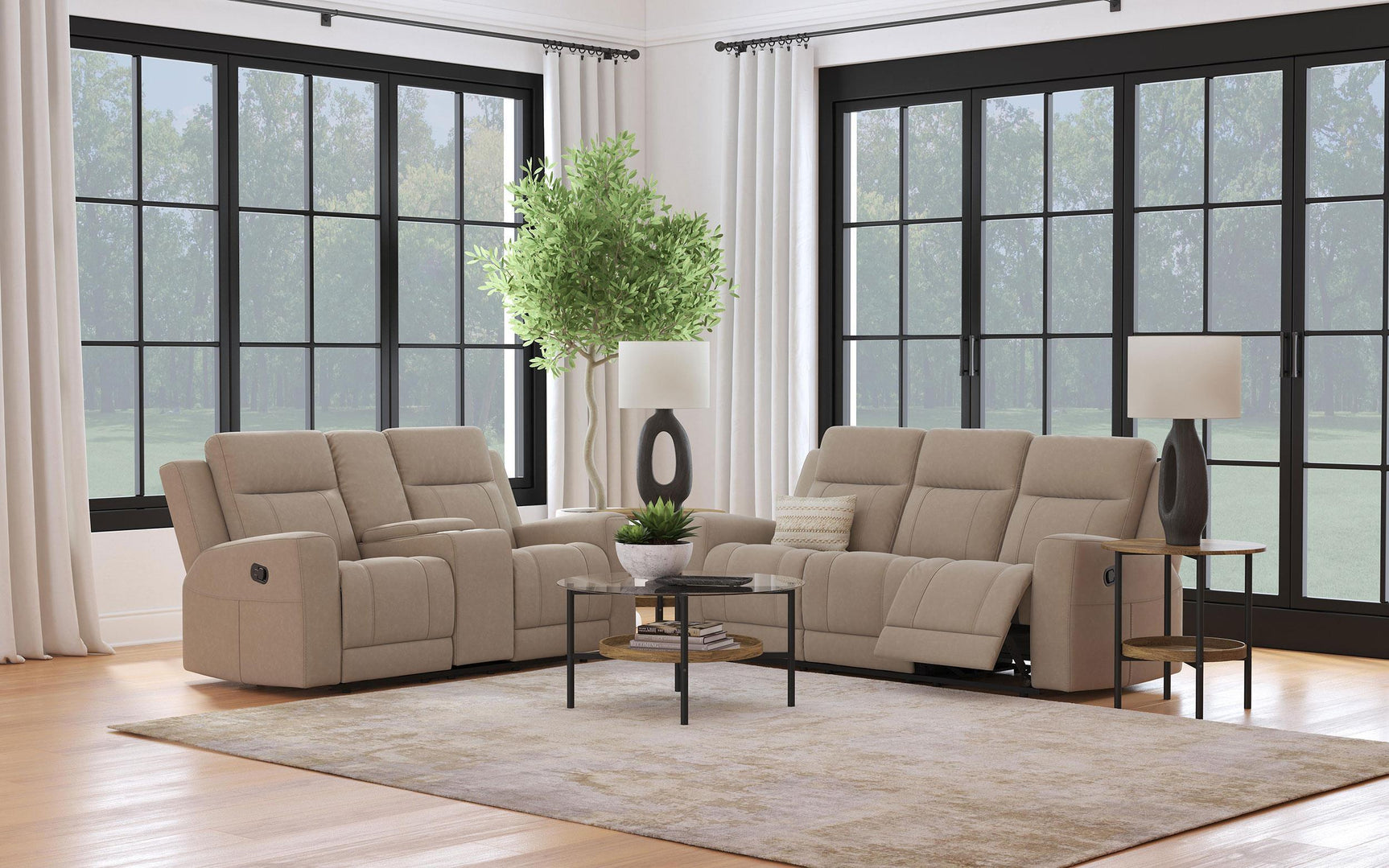 Brentwood 2-piece Upholstered Reclining Sofa Set Taupe 610281-S2 - Ella Furniture