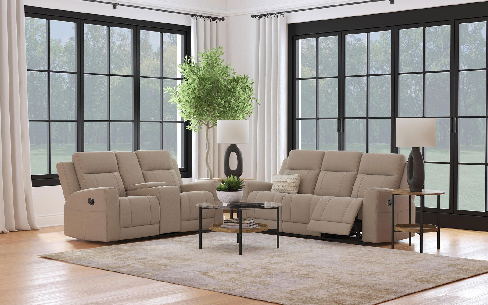 Brentwood 2-piece Upholstered Reclining Sofa Set Taupe 610281-S2 - Ella Furniture