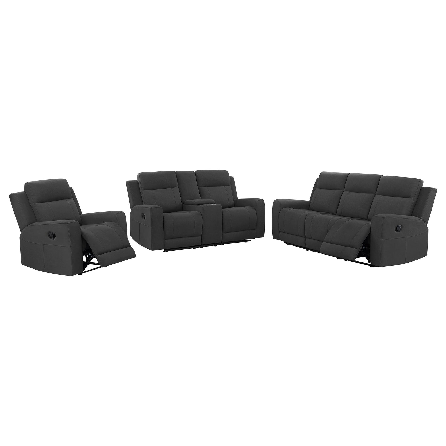 Brentwood 3-piece Upholstered Reclining Sofa Set Black 610284-S3 - Ella Furniture