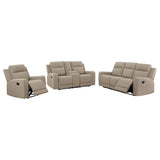 Brentwood 3-piece Upholstered Reclining Sofa Set Taupe 610281-S3 - Ella Furniture