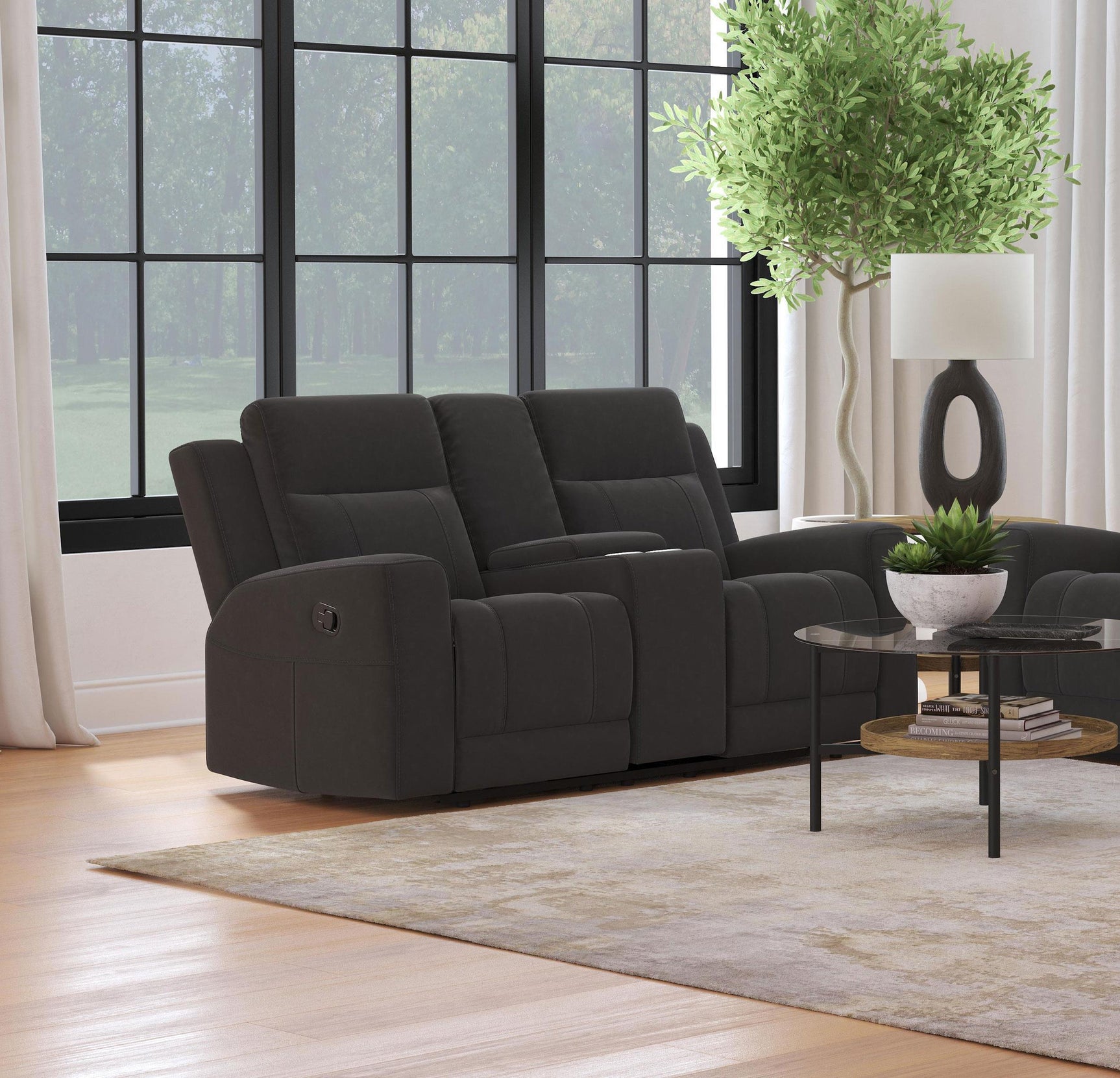 Brentwood Upholstered Motion Reclining Loveseat Black 610285 - Ella Furniture