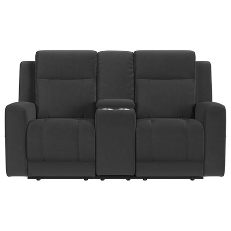 Brentwood Upholstered Motion Reclining Loveseat Black 610285 - Ella Furniture