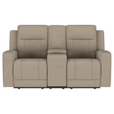 Brentwood Upholstered Motion Reclining Loveseat Taupe 610282 - Ella Furniture