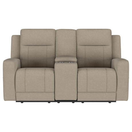 Brentwood Upholstered Motion Reclining Loveseat Taupe 610282 - Ella Furniture