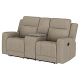 Brentwood Upholstered Motion Reclining Loveseat Taupe 610282 - Ella Furniture