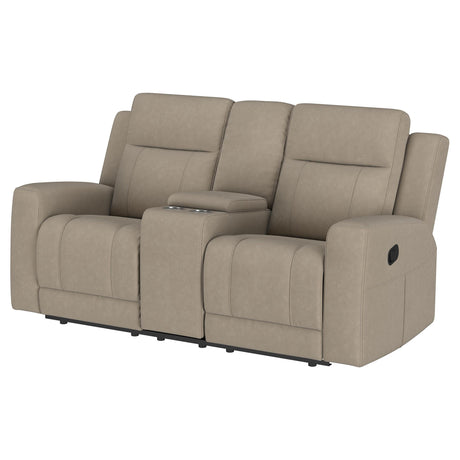 Brentwood Upholstered Motion Reclining Loveseat Taupe 610282 - Ella Furniture