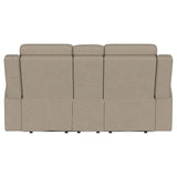 Brentwood Upholstered Motion Reclining Loveseat Taupe 610282 - Ella Furniture