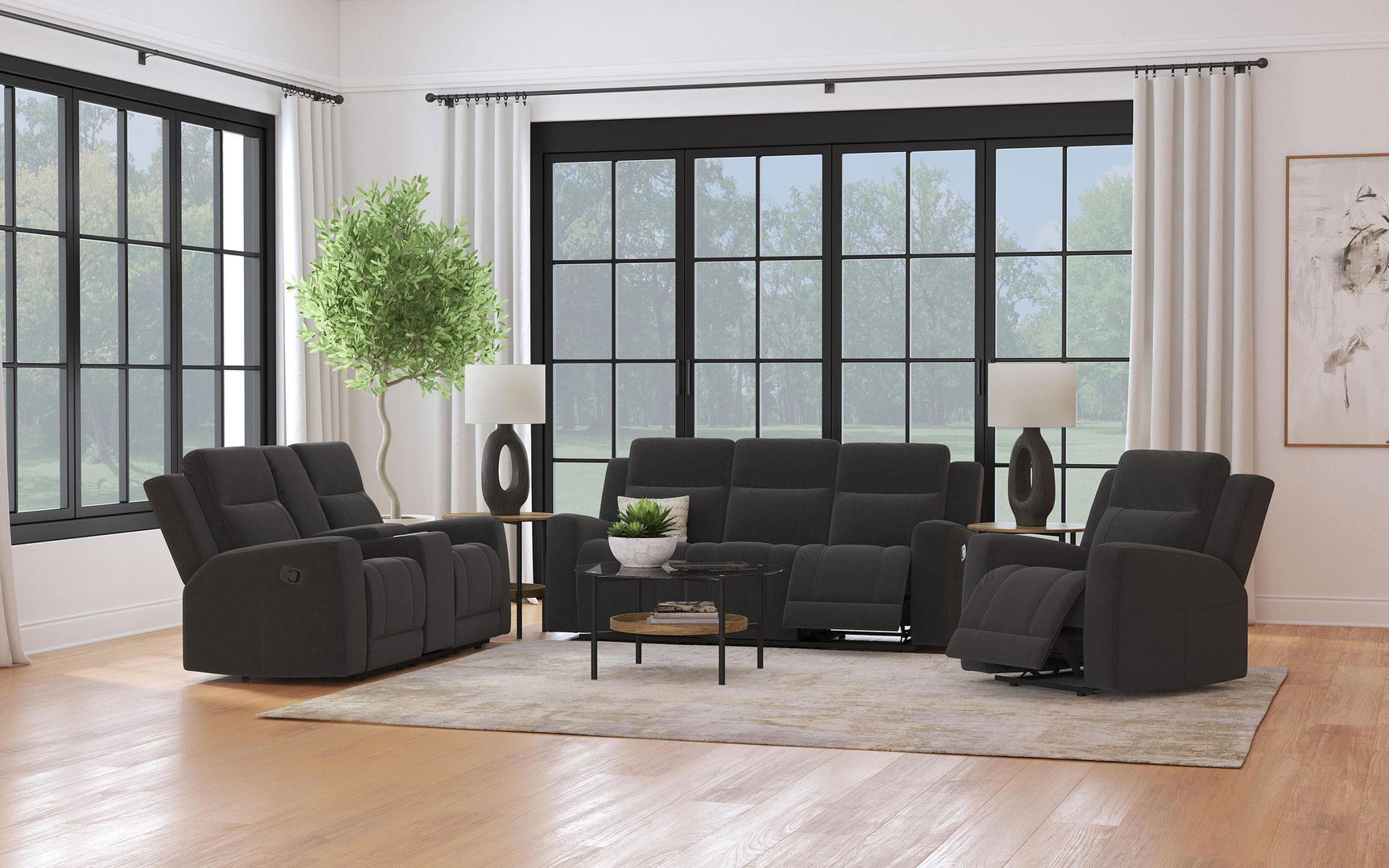 Brentwood Upholstered Motion Reclining Sofa Black 610284 - Ella Furniture