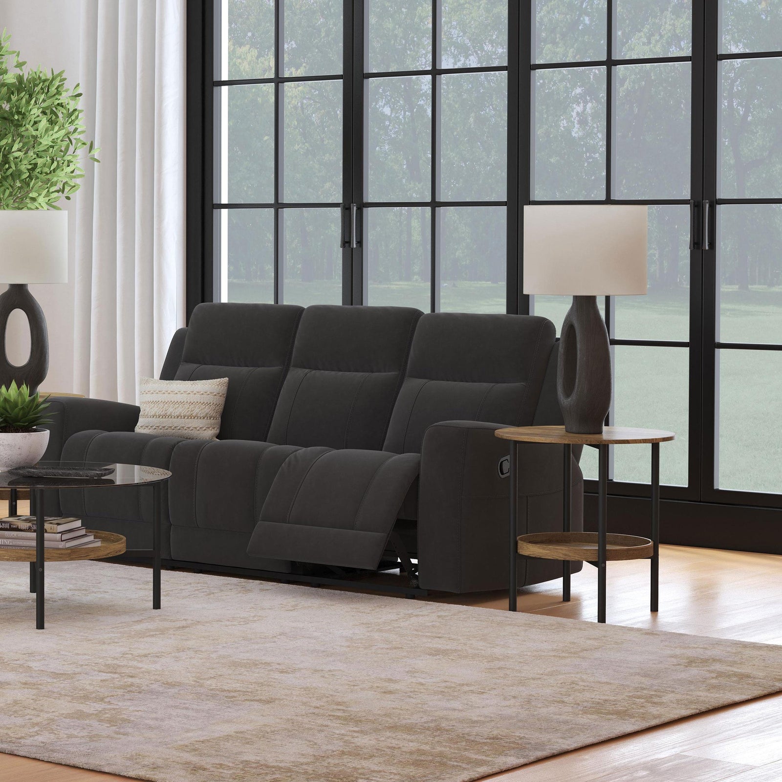 Brentwood Upholstered Motion Reclining Sofa Black 610284 - Ella Furniture
