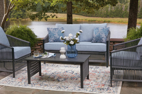 Bridges Beach Gray Outdoor Love/Chairs/Table Set (Set of 4) from Ella Furniture