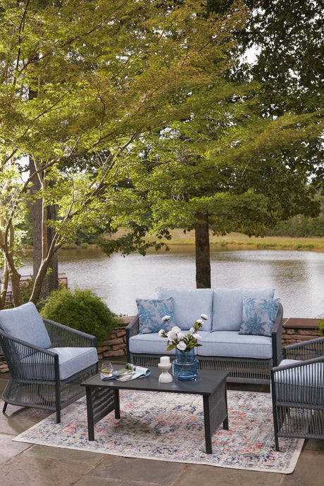 Bridges Beach Gray Outdoor Love/Chairs/Table Set (Set of 4) room view
