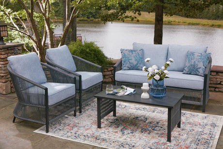 Bridges Beach Gray Outdoor Love/Chairs/Table Set (Set of 4) view 3