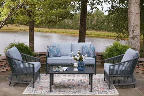 Bridges Beach Gray Outdoor Love/Chairs/Table Set (Set of 4) view 4