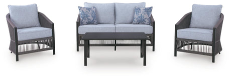 Bridges Beach Gray Outdoor Love/Chairs/Table Set (Set of 4) view 6