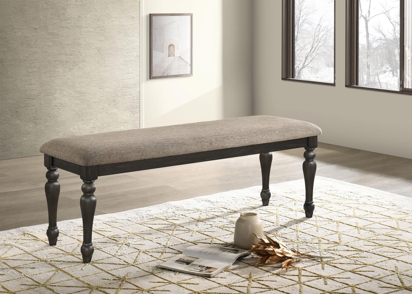 Bridget Upholstered Dining Bench Stone Brown And Charcoal Sandthrough 108223 - Ella Furniture