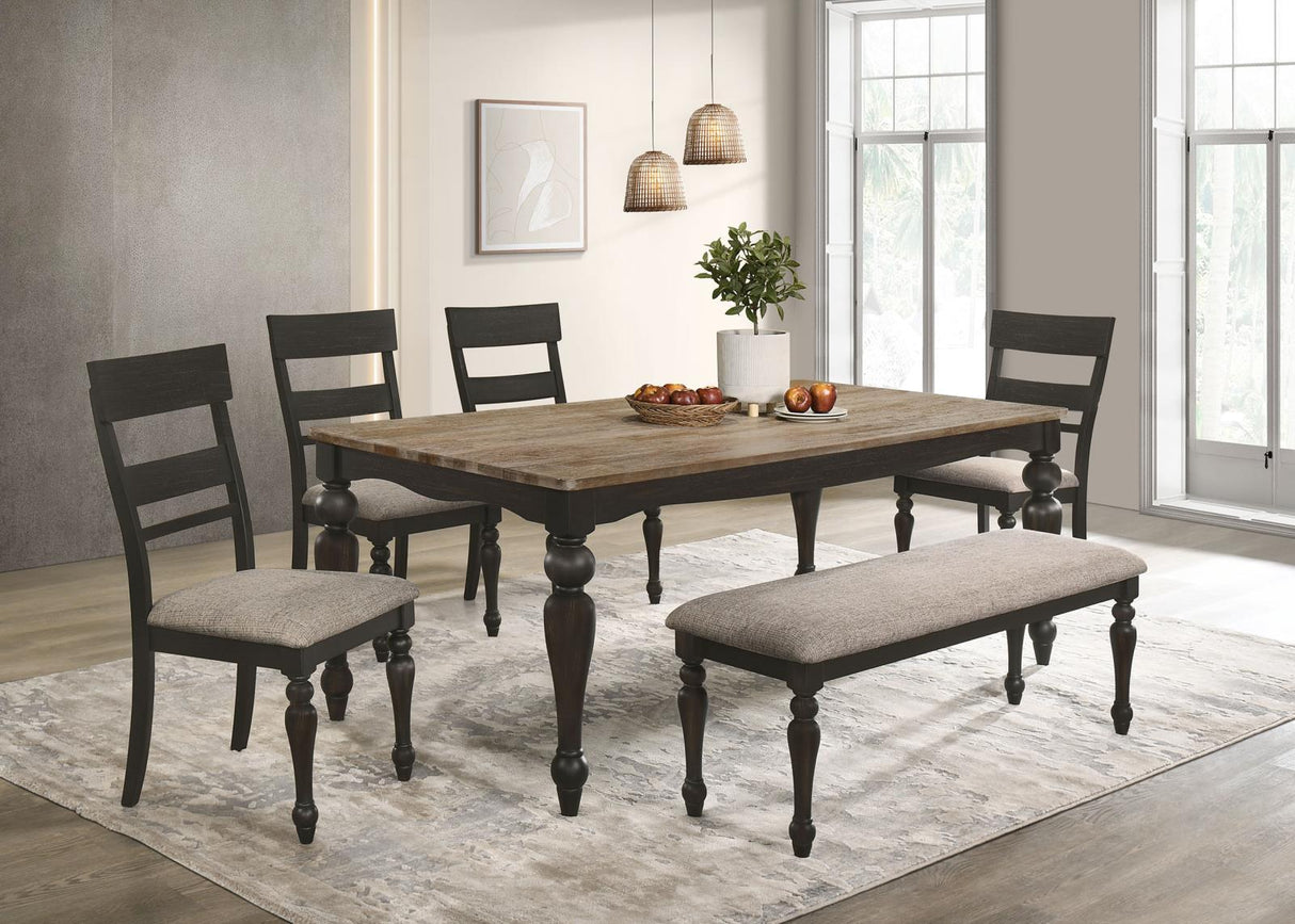 Bridget Upholstered Dining Bench Stone Brown And Charcoal Sandthrough 108223 - Ella Furniture