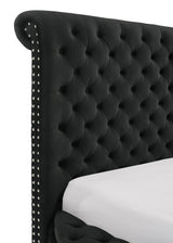 Brigitte Black Modern Solid Wood Velvet Upholstered Tufted Storage Queen Bed - Ella Furniture