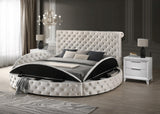 Brigitte Ivory Modern Solid Wood Velvet Upholstered Tufted Storage King Bed - Ella Furniture