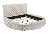 Brigitte Ivory Modern Solid Wood Velvet Upholstered Tufted Storage King Bed - Ella Furniture
