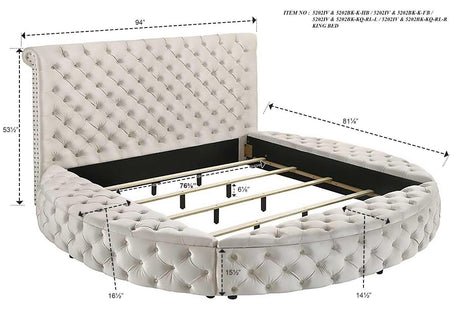Brigitte Ivory Modern Solid Wood Velvet Upholstered Tufted Storage King Bed - Ella Furniture