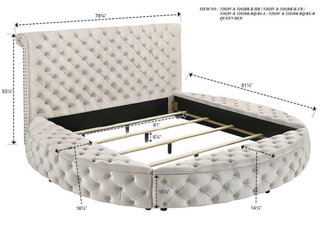 Brigitte Ivory Modern Solid Wood Velvet Upholstered Tufted Storage King Bed - Ella Furniture