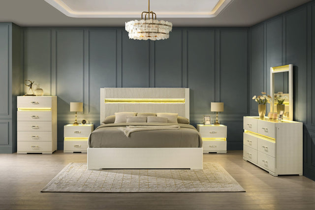 Brillia Ivory Faux-Crocodile Bedroom Set with Integrated LED Lighting and Crystal Hardware from Ella Furniture