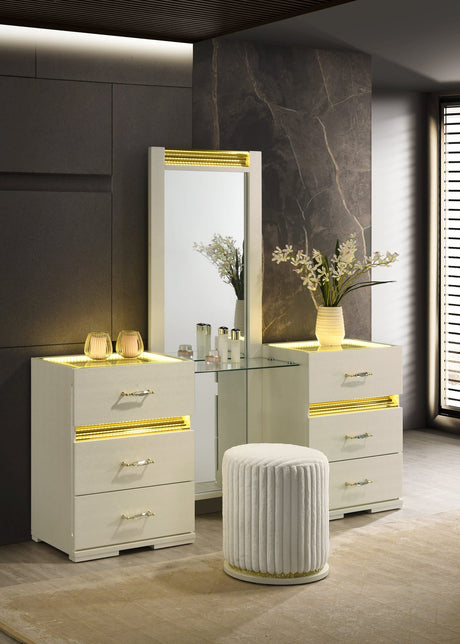 Brillia Ivory Faux-Crocodile Bedroom Set with Integrated LED Lighting and Crystal Hardware view 3