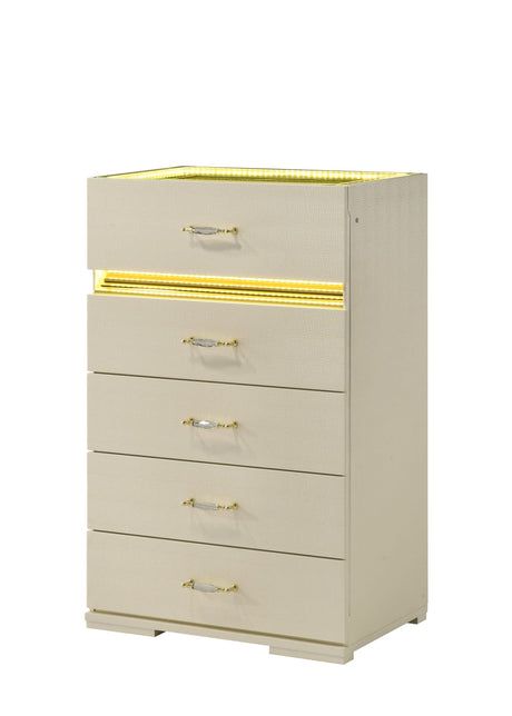 Brillia Ivory Faux-Crocodile Bedroom Set with Integrated LED Lighting and Crystal Hardware view 6