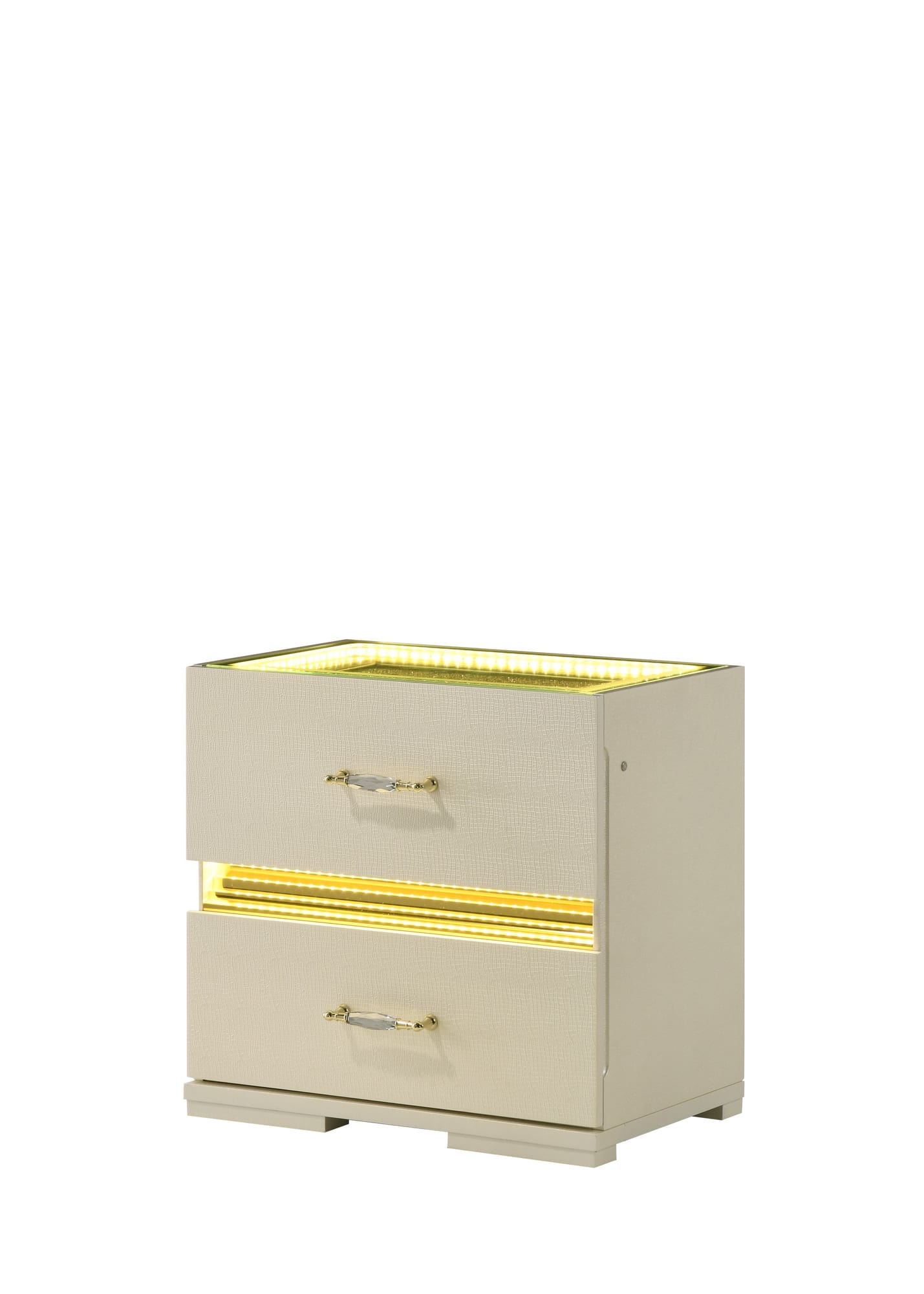 Brillia Ivory Faux-Crocodile Bedroom Set with Integrated LED Lighting and Crystal Hardware view 7