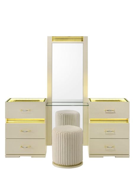 Brillia Ivory Faux-Crocodile Bedroom Set with Integrated LED Lighting and Crystal Hardware view 8