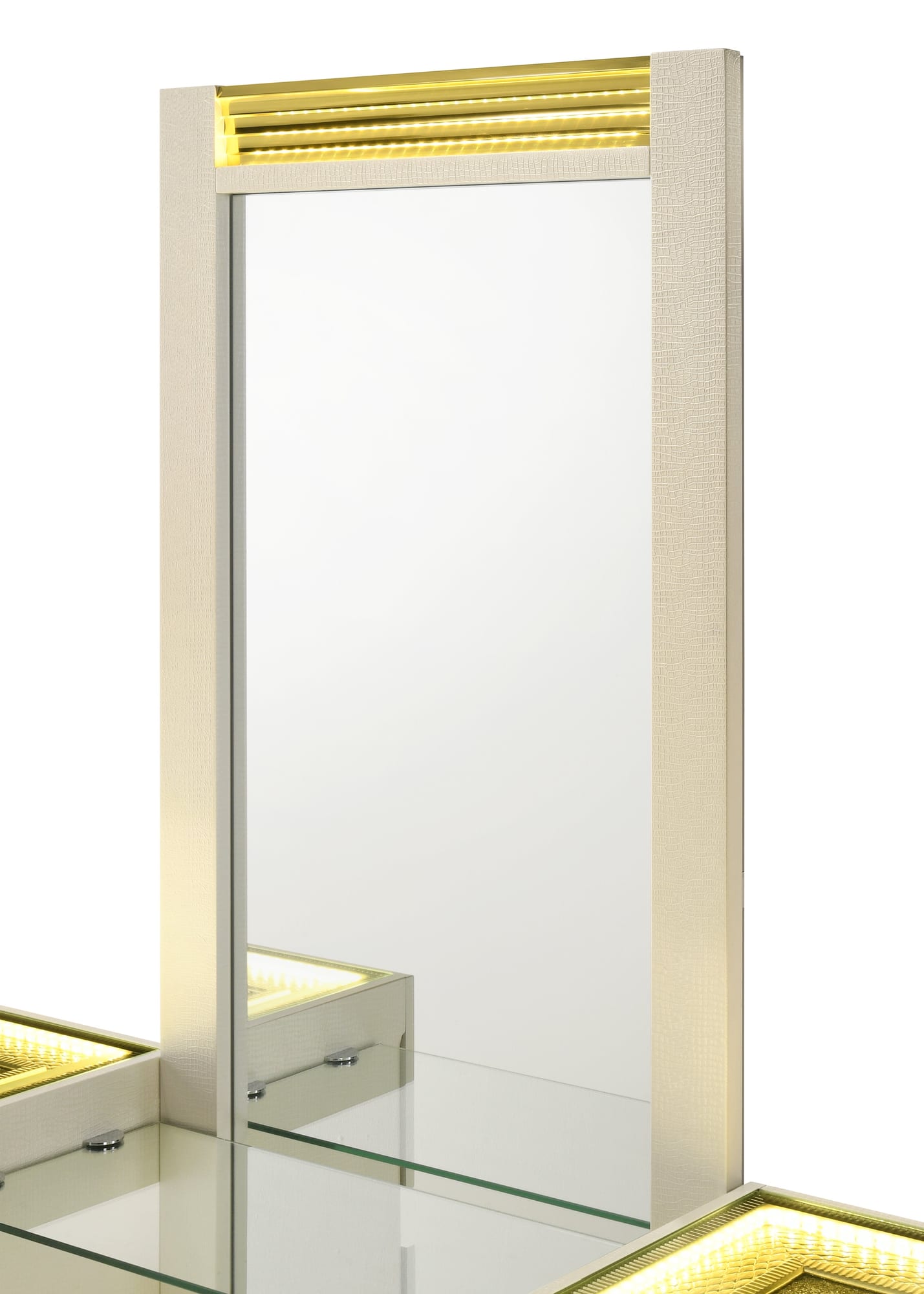 Brillia Ivory Faux-Crocodile Bedroom Set with Integrated LED Lighting and Crystal Hardware view 9