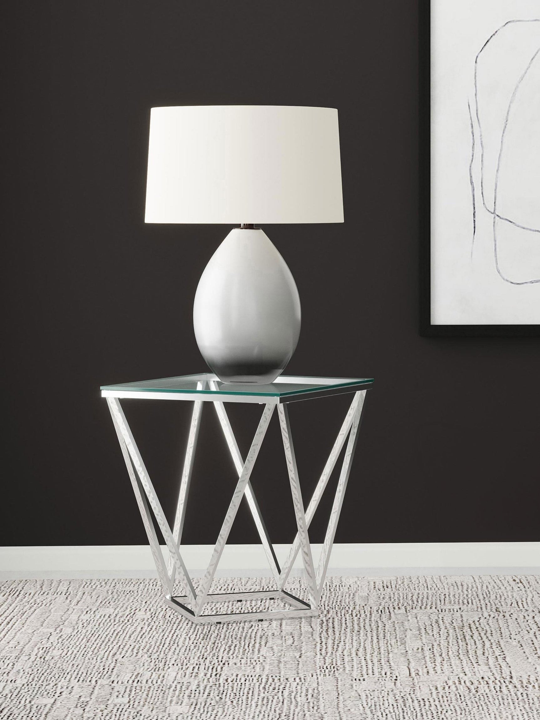 Brittania Square Glass Top Geometric End Table Nickel 709737 - Ella Furniture