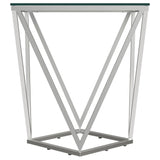 Brittania Square Glass Top Geometric End Table Nickel 709737 - Ella Furniture